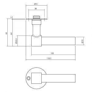 Intersteel Living 1670 gatdeel deurkruk L-model recht met ronde platte rozet 50x2 mm RVS-zwart 0023.167002A