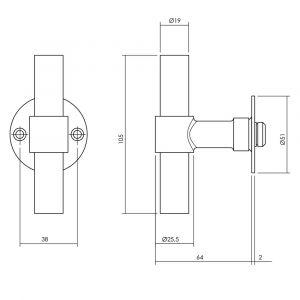 Intersteel Living 1671 gatdeel deurkruk T-model recht met ronde platte rozet 50x2 mm RVS-zwart 0023.167102A