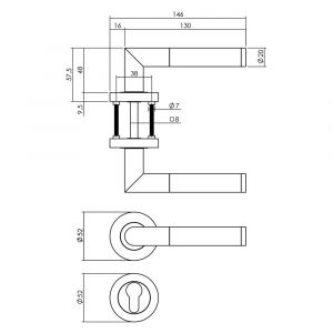 Intersteel Living 1693 deurkruk Bastian op ronde rozet 52x10 mm met nokken met profielcilinderplaatje mat zwart 0023.169305