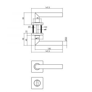 Intersteel Living 1707 deurkruk Bastian op rozet 55x55x10 mm met sleutelrozet zwart 0023.170703