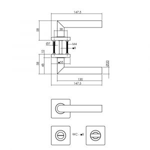 Intersteel Living 1707 deurkruk Bastian op rozet 55x55x10 mm met toiletsluiting 8 mm zwart 0023.170710