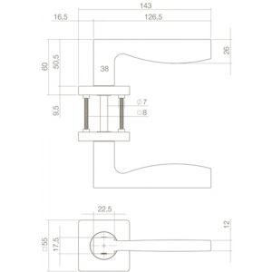 Intersteel Living 1710 deurkruk Apollo op vierkant rozet 7 mm nokken mat zwart 0023.171002