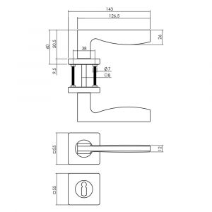 Intersteel Living 1710 deurkruk Apollo op vierkant rozet met nokken met sleutelplaatje mat zwart 0023.171003