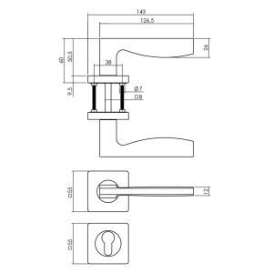 Intersteel Living 1710 deurkruk Apollo op vierkant rozet met nokken met profielcilinderplaatje mat zwart 0023.171005