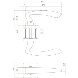 Intersteel Living 1711 deurkruk Zeus op vierkant rozet 7 mm nokken mat zwart 0023.171102