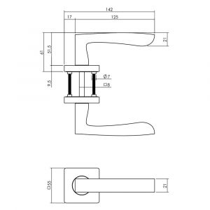 Intersteel Living 1712 deurkruk Minos op vierkant rozet 7 mm nokken mat zwart 0023.171202