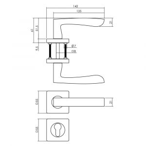 Intersteel Living 1712 deurkruk Minos op vierkant rozet met nokken met profielcilinderplaatje mat zwart 0023.171205