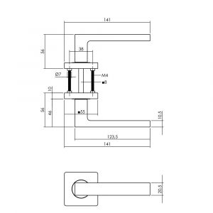 Intersteel Living 1713 deurkruk Hera op vierkant rozet 7 mm nokken mat zwart 0023.171302