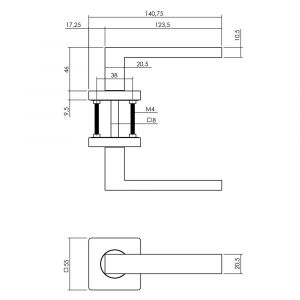 Intersteel Living 1713 gatdeel deurkruk deurkruk Hera op vierkant rozet 7 mm nokken mat zwart rechts wijzend 0023.171302A