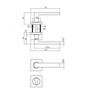 Intersteel Living 1713 deurkruk Hera op vierkant rozet 7 mm nokken met profielcilinderplaatje mat zwart 0023.171305