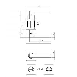 Intersteel Living 1713 deurkruk Hera op vierkant rozet 7 mm nokken met WC-sluiting 8 mm mat zwart 0023.171310