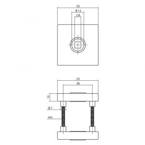 Intersteel Living 3406 rozet massief RVS verdekt met nokken vierkant 53x53x10 mm met 2-weg veerconstructie geheel RVS zwart 0023.340604