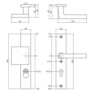 Intersteel Living 3794 SKG3 veiligheids schilden rechthoekig geveerd greep-kruk profielcilindergat 55 mm met kerntrek beveiliging aluminium zwart 0023.379429