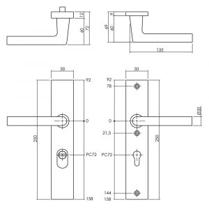 Intersteel Living 3795 SKG3 veiligheids schilden rechthoekig geveerd kruk-kruk profielcilindergat 72 mm met kerntrek beveiliging aluminium zwart 0023.379536