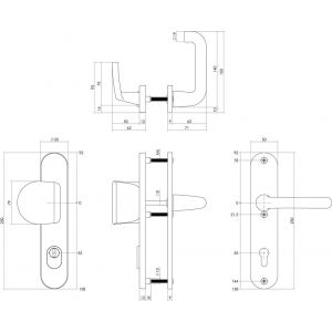 Intersteel Living 3796 SKG3 veiligheids schilden geveerd greep-kruk profielcilindergat 55 mm met kerntrek beveiliging aluminium zwart 0023.379629