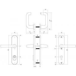 Intersteel Living 3797 SKG3 veiligheids schilden geveerd kruk-kruk profielcilindergat 55 mm met kerntrek beveiliging aluminium zwart 0023.379729