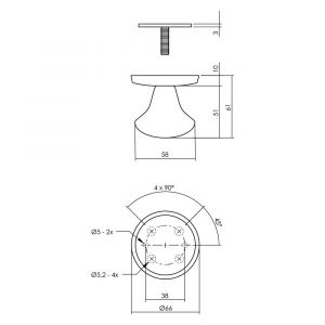 Intersteel Living 3930 voordeurknop vast paddenstoel diameter 58/66 mm éénzijdige montage RVS-mat zwart 0023.393030