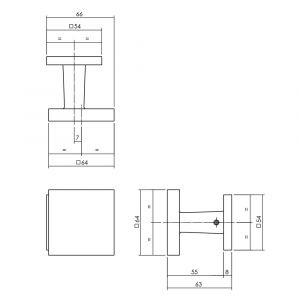 Intersteel Living 3930 voordeurknop vast verkropt vierkant 64/54 éénzijdige montage RVS-mat zwart 0023.393049