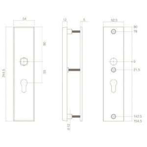 Intersteel Living 3963 SKG3 veiligheids schilden rechthoekig doorgaand profielcilindergat 72 mm met kerntrek beveiliging RVS-mat zwart 0023.396336