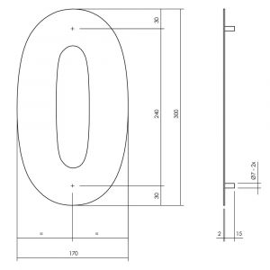 Intersteel Living 4021 huisnummer 0 XL hoogte 300 mm RVS-mat zwart 0023.402110