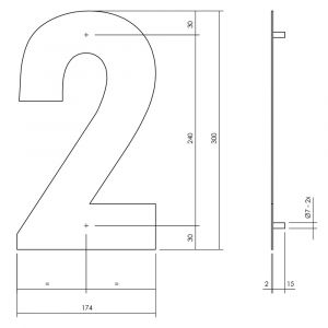 Intersteel Living 4021 huisnummer 2 XL hoogte 300 mm RVS-mat zwart 0023.402112