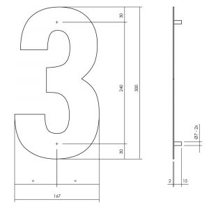 Intersteel Living 4021 huisnummer 3 XL hoogte 300 mm RVS-mat zwart 0023.402113