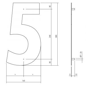 Intersteel Living 4021 huisnummer 5 XL hoogte 300 mm RVS-mat zwart 0023.402115