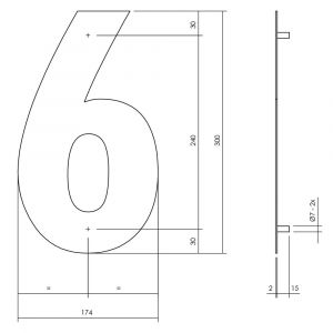 Intersteel Living 4021 huisnummer 6 XL hoogte 300 mm RVS-mat zwart 0023.402116