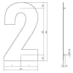 Intersteel Living 4021 huisnummer 2 XXL hoogte 500 mm RVS-mat zwart 0023.402122