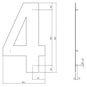 Intersteel Living 4021 huisnummer 4 XXL hoogte 500 mm RVS-mat zwart 0023.402124