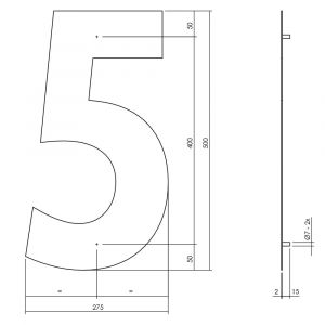 Intersteel Living 4021 huisnummer 5 XXL hoogte 500 mm RVS-mat zwart 0023.402125