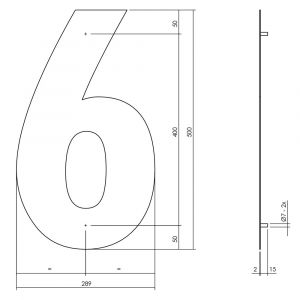 Intersteel Living 4021 huisnummer 6 XXL hoogte 500 mm RVS-mat zwart 0023.402126