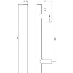 Intersteel Living 4324 deurgreep per stuk T-vorm 300x65x20 mm hart op hart 200 mm mat zwart 0023.432401