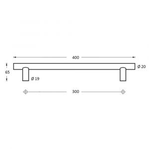 Intersteel Living 4324 deurgreep T-vorm 400x65x20 mm hart op hart 300 mm RVS-mat zwart 0023.432411