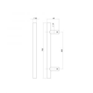 Intersteel Living 4324 deurgreep T-vorm 700x65x20 mm hart op hart 500 mm RVS-mat zwart 0023.432441