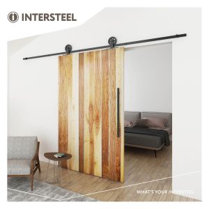 Intersteel Living 4501 schuifdeursysteem 2 meter hangrollen met spaakwiel 170 mm staal mat zwart 0023.450120