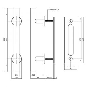 Intersteel Living 4501 deurgreep T-vorm diameter 25x305 mm met schuifdeurkom 220x60 mm zwart 0023.450160