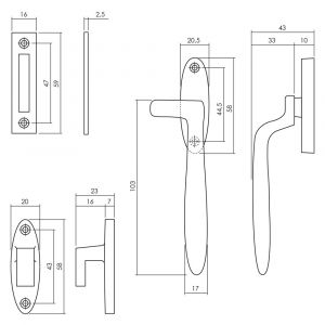 Intersteel Living 5614 raamsluiting Dudok links met sluitplaat en sluithaak zwart 0023.561450B