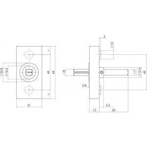 Intersteel Living 6050 basisplaat rechthoekig voor raamkruk hals diameter 16 insteeklengte stift 7x35 mm RVS zwart 0023.605002
