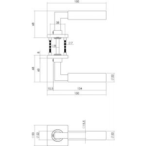 Intersteel Living 0378 deurkruk 0378 Bau-stil op rozet vierkant staal met 7 mm nok met sleutelgatplaatje RVS 0035.037803