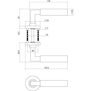 Intersteel Living 0379 deurkruk 0379 Bau-stil op rozet rond staal met 7 mm nok met sleutelgat plaatje RVS 0035.037903