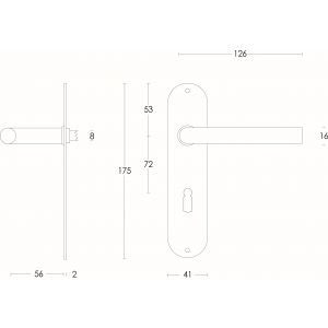 Intersteel Essentials 0566 deurkruk recht diameter 16 mm slank op schild plat ovaal sleutelgat 72 mm RVS 0035.056626