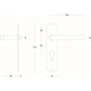 Intersteel Essentials 0566 deurkruk recht diameter 16 mm slank op schild plat ovaal profielcilindergat 55 mm RVS 0035.056629