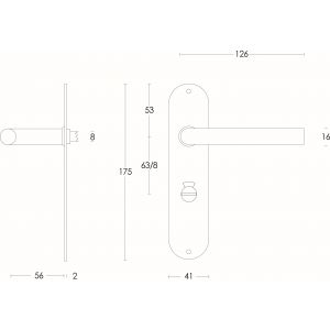 Intersteel Essentials 0566 deurkruk recht diameter 16 mm slank op schild plat ovaal WC 63/8 mm RVS 0035.056665