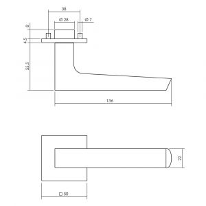 Intersteel Exclusives 0723 deurkruk Moors nummer 1 met vierkante rozet 50x50x5 mm geveerd RVS-zwart 0035.072302V