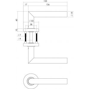 Intersteel Essentials 0763 deurkruk recht Hoek 90 graden brandvertragend 9 mm op rozet met nok 7 mm RVS met profielcilinder plaatje 0035.076305