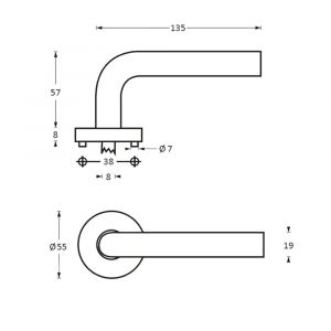 Intersteel Essentials 1010 deurkruk Recht op geveerde kunststof rozet met nokken diameter 55x8 mm RVS EN1906/3 0035.101002