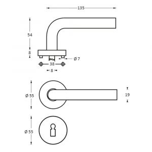 Intersteel Living 1010 deurkruk recht op rond rozet met sleutelgat plaatje RVS 0035.101003