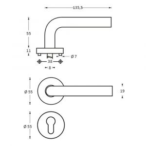 Intersteel Living 1010 deurkruk recht op rond ozet met profielcilindergat plaatje RVS 0035.101005