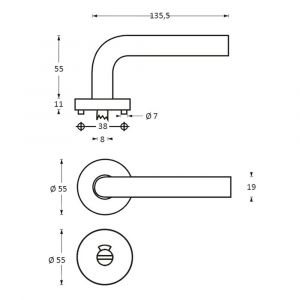 Intersteel Living 1010 deurkruk recht op rond rozet met WC 8 mm RVS 0035.101010